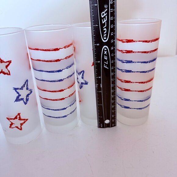 Dartington France Patriotic Tumblers Frosted Glass Set of 4 Stars Stripes July 4 - Picture 12 of 13